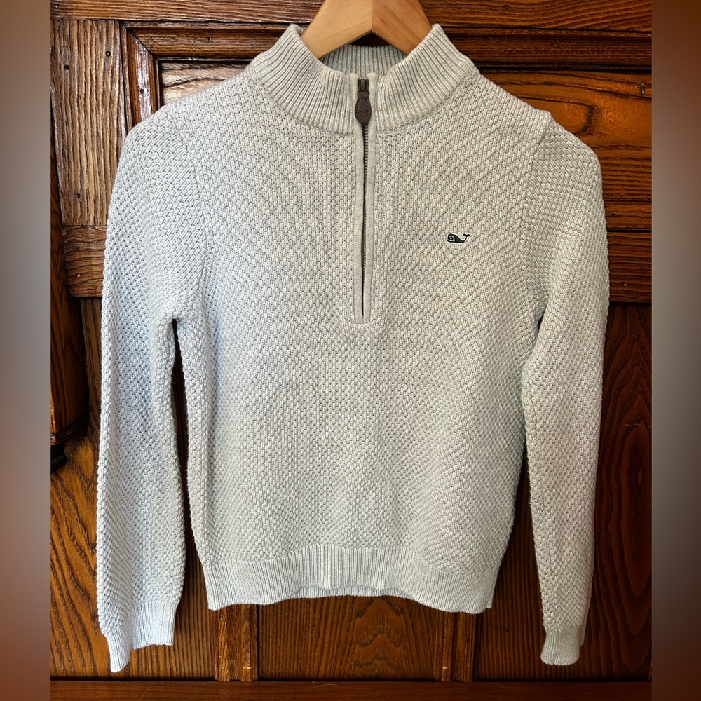 Vineyard Vines 1/4 Zip Waffle Knit Sweater Heather Grey Size Small